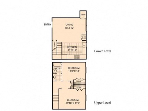 Floor plan for 2 beds, 1 bath, 870 sqft